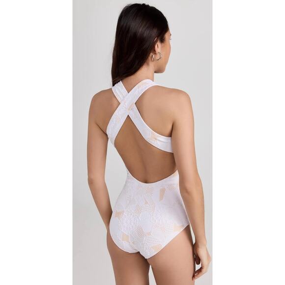 Shoshanna Swimwear | High Neck One Piece | White/Tan | NWT | SZ 8 - Picture 9 of 9